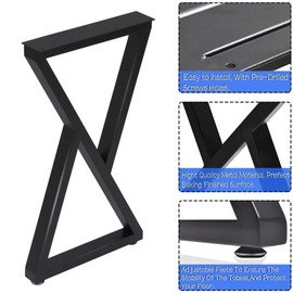 Taelakeni 28 Inch Metal Desk Table Legs, Heavy Duty Industrial Style Dinning Table Leg with Adjustment Feet Pads, Double Triangle