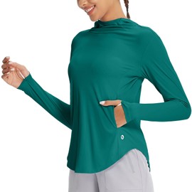 baleaf Women's UPF 50+ Sun Shirts UV Protection Hoodie Neck Gaiter SPF Lightweight Clothing for Running Hiking Fishing Green XL