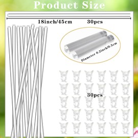 30pcs17.8in Acrylic Plant Stakes Reusable Plant Stick 30pcs Clear Plant Support Stakes with 30 Clips Garden Single Stem Orchid Stakes Potted Plant Support Sticks for Indoor and Outdoor Plants Flowers