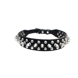 Leather Spiked Studded Dog Collar 1" Wide Protecting Daring Pets from Others Biting for Small or Medium Dogs Pets(Medium Size) (Black)