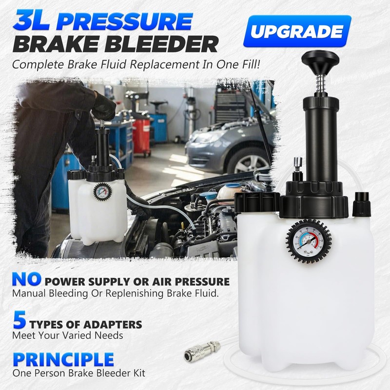 BELEY 3L Manual Brake Bleeder Kit with 5 Master Cylinder