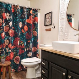 Estmy Vintage Floral Fabric Shower Curtain for Bathroom 72W x72L Inches, Vivid Colorful Moody Black Flowers Summer Night Garden Cute Boho Shower Curtain Set with Hooks Heavy Duty Bathroom Curtains