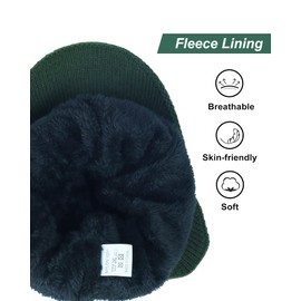 Koreshion Gorro de invierno para hombre con orejeras, gorro de béisbol de punto con ala, sombrero de esquí cálido con forro polar de caza, Verde, Talla única