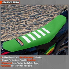 fewfuss Universal Dirt Bike Seat Cover Soft Non-Slip Gripper White Stripe Seat Covers for Motorcycle Green