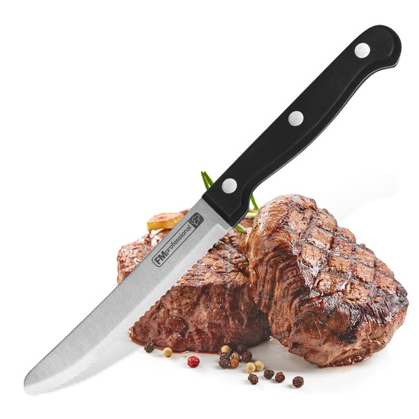 FMprofessional Steak Knife / Pizza Knife, Meat Knife with Functional Part Made of Stainless Steel, High-Quality Knife (Blade Length: Approx. 11 cm), Quantity: 1 Piece