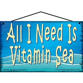 5x8 Vintage Style Beach Sign - All I Need Is Vitamin Sea - Inspirational Ocean Themed Coastal Home Décor, Vacation Home Wall Art