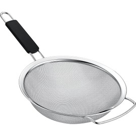 8" Large Fine Mesh Strainer with thermo plastic rubber handle - Sieve Fine Mesh Stainless Steel - Ideal to Strain Pasta, Quinoa and Rice.