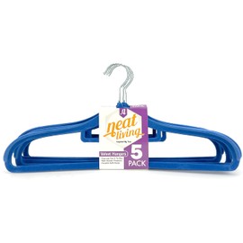 Neat Living Premium Velvet Hangers (Pack of 5) Heavy-duty- Non-Slip No Shoulder Bump Coat Hangers with Tie, Belt, and Scarf Holder - Chrome 360-Degree Swivel Hooks, Space Saving Clothes Hangers, Blue