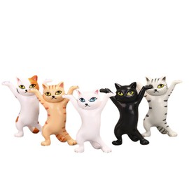 IRYNA Cat Gifts for Cat Lovers 5Pcs Dancing Cats Pen Holder Cat Themed Gifts for Women Cute Cat Figurine Pen Holder for Desk Ornament Coffin Dance Cat Holder Ornament Cat Home Accessories