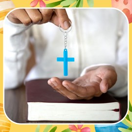 Equsion 120 Pieces Easter Cross Keychain Bulk Cross Ornament Colorful Cross Keychain for Women DIY Necklace Bracelet Easter Holiday Party Decor