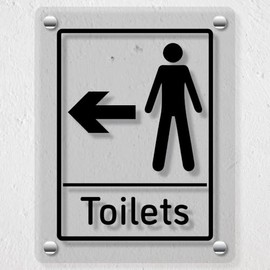 V Safety Men's Toilets - Arrow Left Acrylic Sign 150x200mm - Durable, Shatterproof Directional Signage