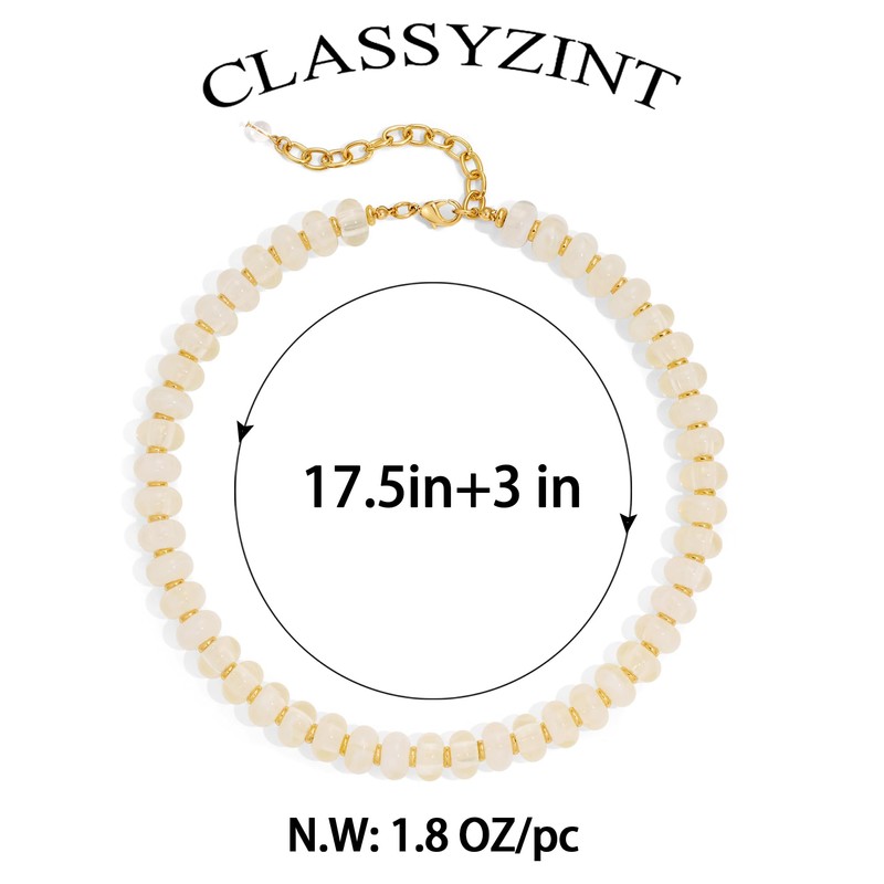 CLASSYZINT White Resin Bead Necklace for Women Boho Choker Necklace
