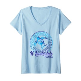 Womens Fort Lauderdale Souvenirs Save Sea Turtles Tribal Florida V-Neck T-Shirt