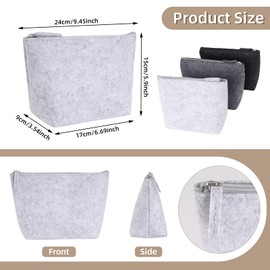 3 Stück Filz Kosmetiktasche,Große Größe Make Up Tasche mit Reißverschluss,Reise Rohlinge Kulturbeutel zum Beplotten Tasche,Schminktasche Kosmetikbeutel Multifunktion Filztasche(24 x 15 x 6 cm)