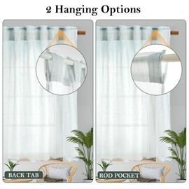 CAGOLILY Light Blue Sheer Curtains 63 Inch Length,Faux Linen Sheer Curtains Window Privacy with Rod Pocket Back Tab 2 Panels,Soft Thick Linen Textured Window Linen Drapes for Farmhouse/Living Room