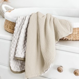 lulumoon Baby Blanket for Newborn Receiving: Minky Dot & Muslin Lightweight - Thermal Blanket Gift for Baby Shower & Hospital Welcoming 30"x40"（Ivory）