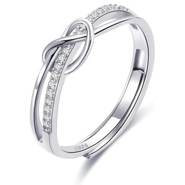 JEYORZY 1 Piece Silver Rings Women Adjustable Ring Eternity Twisted Rope Zirconia Ring Wedding Rings Engagement Ring Women's Wedding Rings Finger Ring Engagement Promise Ring Adjustable Rings