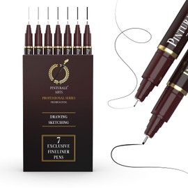 Pinturale Arts Set of 7 Professional Drawing Markers | Calibrated Markers | Long-Lasting Professional Black Ink Ideal for Technical Drawing, Sketching, Sleeve, Illustrations
