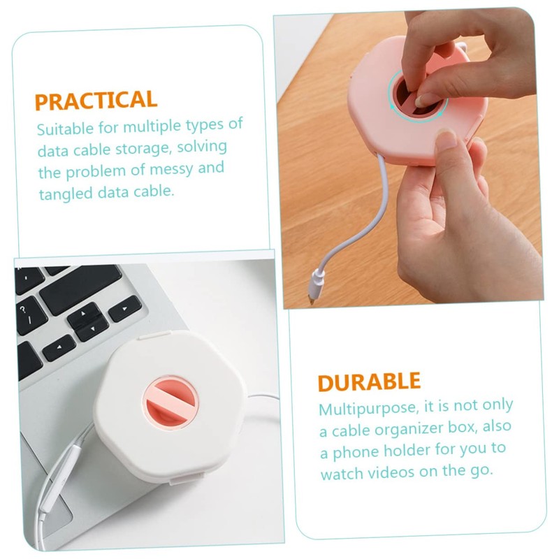 LABRIMP 4Pcs Portable Cable Organizer Box with Data Cable Winder