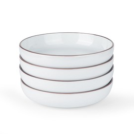 famiware Mercury Pasta Bowls Set of 4, 33 oz Large Salad Bowls, Stoneware Pasta Plates Bowls, Serving Bowls for Kitchen, Microwave & Dishwasher Safe, White