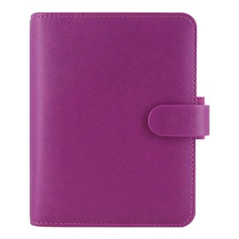 Filofax Saffiano Organizer, Pocket Size, Raspberry - Cross-Grain, Leather-Look, Six Rings, Week-to-View Calendar Diary, Multilingual, 2025 (C022452-25)