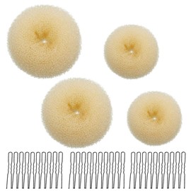 Hair Donut Bun Set of 4 Hair Band with 20 Black U-shaped Hair Clips Tail Hair Tool Hair Braiding Tool Pins for Kids Women Dancer Ballet Girls Doughnut Bun Hair Accessories DIY Chignon(Beige)