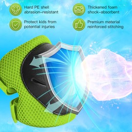 Knee Pads Children, Protectors Children, Inline Protective Equipment Children, Knee Pads 3-8 Years Old Children's Protector Set, Suitable for Skating, Bikes, Skateboarding (Green)