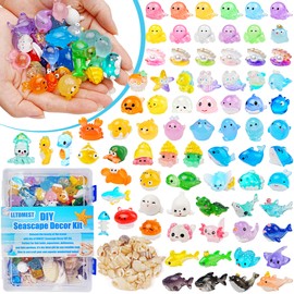 100+pcs Ocean Mini Resin Animals 78 Styles Tiny Sea Resin Animals Figurines Shell Miniature Little Plastic Animal for Garden Micro Landscape DIY Fish Tank Aquarium Potted Dollhouse Decor Gift