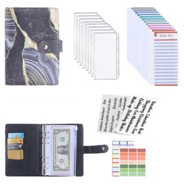 Bolony 3D Starring Sky Budget Binder A6 Planner Money Saver with Zippered Cash Envelops Sheet and Stickers for Budgeting Black