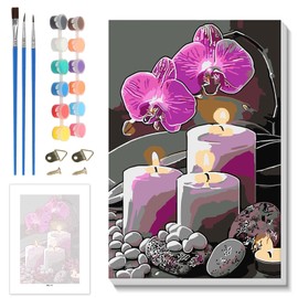 Skyboda Christmas Paint by Numbers Kit for Adults Beginners with Frame, Candles Flower Adult Paint by Number Kits on Canvas, Easy DIY Oil Painting Kits for Home Decor, 8x12in