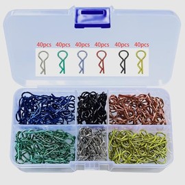 GTIWUNG 240 Pieces RC Body Clips, Body Shell Clip, Metal Body Clip Pins, Body Clips, R Type Pin RC Car Clip Pins, RC Shell Pin for 1/10 Scale Remote Control Car Shell, 6 Colours