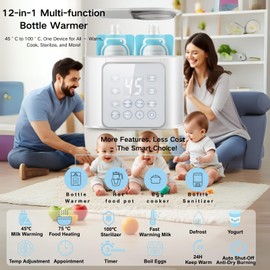 Double Bottle Warmer, LSZY Baby Bottle & Food Heater -Fast Milk Warmer for Breastmilk/Formula w/20 Bags, 45/75/100°C, 24H Keep Warm, Sanitize, Thaw Egg Cooker