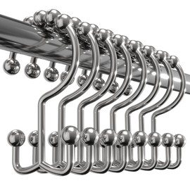 Utopia Bedding Double Glide Roller Shower Curtain Hooks, Double Sided Rings, Rust Proof Shower Curtain Hooks, Chrome