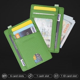 GADIEMKENSD Card Holder RFID Blocking Genuine Leather Slim Card Wallets, apfelgrün, Minimalist