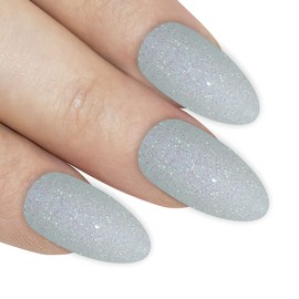 Bling Art Almond False Nails Fake Stiletto Gel Glitter Glossy Acrylic Long 24 Tips Glue (Pearl White Gel)