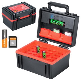 LYNCA Hard Battery Organizer Storage Box and SD Card Case Holder - Holds 35 AAA Batteries and 6 SD Cards - with Built-in Battery Tester (SD*6 AAA Battery*35)