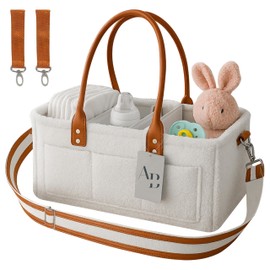 Baby Diaper Caddy Organizer with Handle, Large Nursery Storage Basket with Shoulder Strap and Stroller friendly, Portable Car Organizer for Diapers, Wipes, and Newborn Essentials