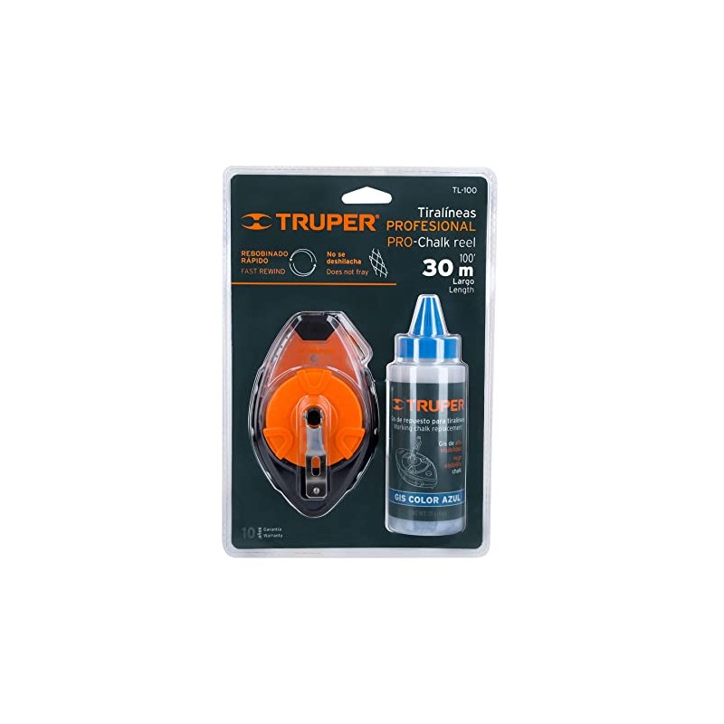 Truper TL-100, Tiralíneas 100 ft, cuerpo de plástico, incluye gis