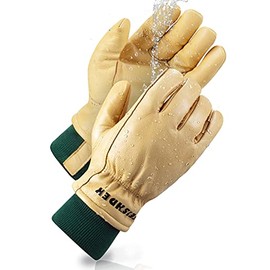 FEISHDEK Waterproof Work Gloves for Men, Winter Insulated Leather Work Gloves, Cowhide Leather Gloves Working in Cold Weather