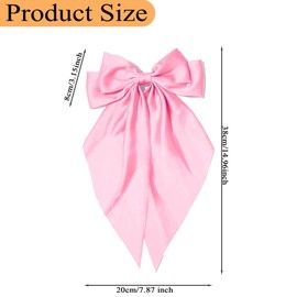Pink Hair Bows for Women Girls, Oversized Large Coquette Bow Aesthetic Hair, Silky Satin Long Tail Bowknot Hair Ribbons Big Bow Clip Accessories Trendy Stuff (Pink)