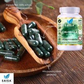 Alga Chlorella Orgánica 120 Cáps  Suplemento Alimenticio  Saisa Herbal  Detox, Energía y Sistema Inmune  Antioxidante Natural                         