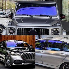 XhuangTech Chameleon Light Blue Front Window Roll Tint Solar Film Protection Scratch Resistant 60% VLT (Light Blue, 39.37" in x 4.92' Ft)