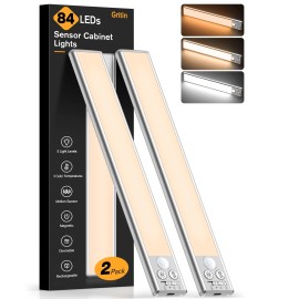 Gritin 10.2inch Under Cabinet Lighting Rechargeable -84 LED Super Bright,3-Col