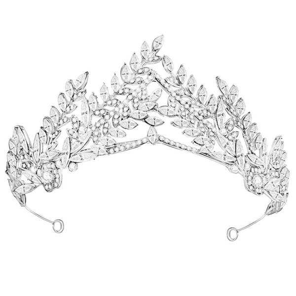 Lurrose Wedding Tiara Crown Bridal Rhinestone Leaf Crown Headband Hair Band Bridal Headdress for Wedding Banquet (Silver)