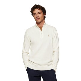 Polo Club Men's Basic Pullover Beige with Zip - 100% Cotton Pullover Zip Long Sleeve Sweat