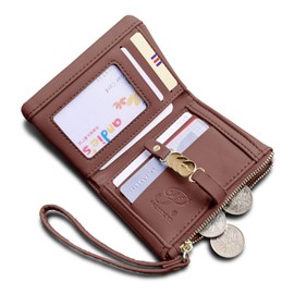 TOPKULL Wallets for Women Small RFID Bifold Ladies Wallets Wristlet Change Purse for Card Coin with Wrist Strap (Dark red)