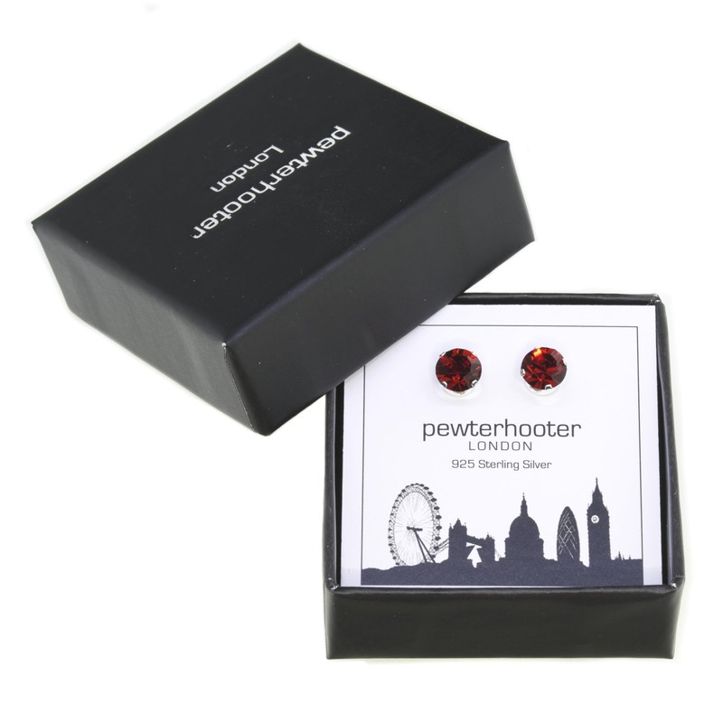 pewterhooter London Collection Women's Sparkling Red Velvet Sterling Silver Stud