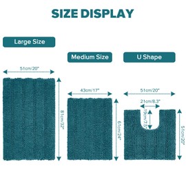 JARITTO Bathroom Rug, Non-Slip Bath Mat, Washable Bath Mat for Bathtub, Shower and Bathroom, Toilet, Microfibre, Chenille, Absorbent, 43 x 61 cm (Blue)