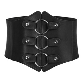 GRACE KARIN Black Corset Belt for Women Plus Size Wide Elastic Rivet O-Ring Belt for Dresses(Black Goth Style,2XL)