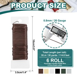 PATIKIL 20 Gauge Floral Flexible Paddle Wire, 230 Yard (689 Feet) Florist Wreath Wire for Crafts Flower Arrangement, Green/Coffee/Silver/Gold/Black/White 6 Rolls